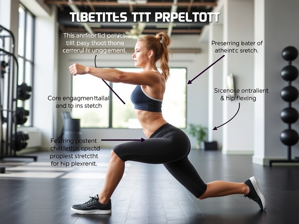 런지 자세에서 골반을 앞으로 밀어 장요근을 스트레칭하는 올바른 자세