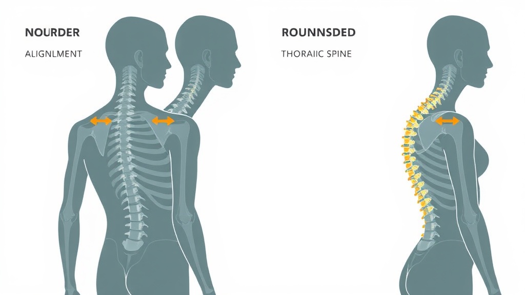 정상적인 어깨 정렬과 라운드숄더가 진행된 체형의 측면 실루엣 비교 분석 이미지